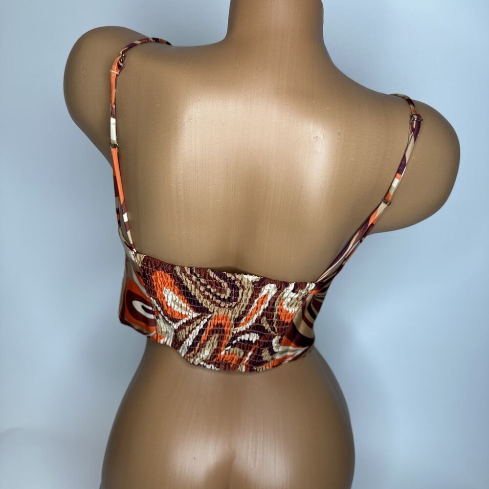 Urban Outfitters Karissa Swirl Corset Top Women’s M Orange Brown Retro 70s Boho - Picture 2 of 12